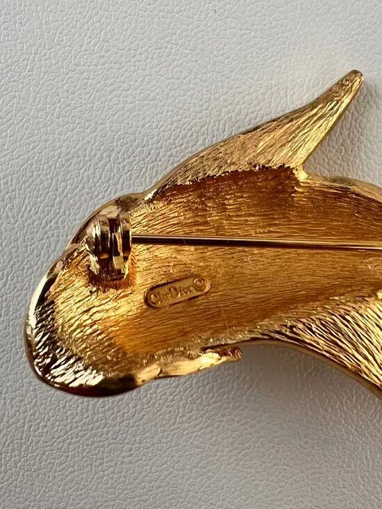 Vintage Christian Dior Gold Plated Phinestone Koi Fish Brooch - Picture 3 of 6